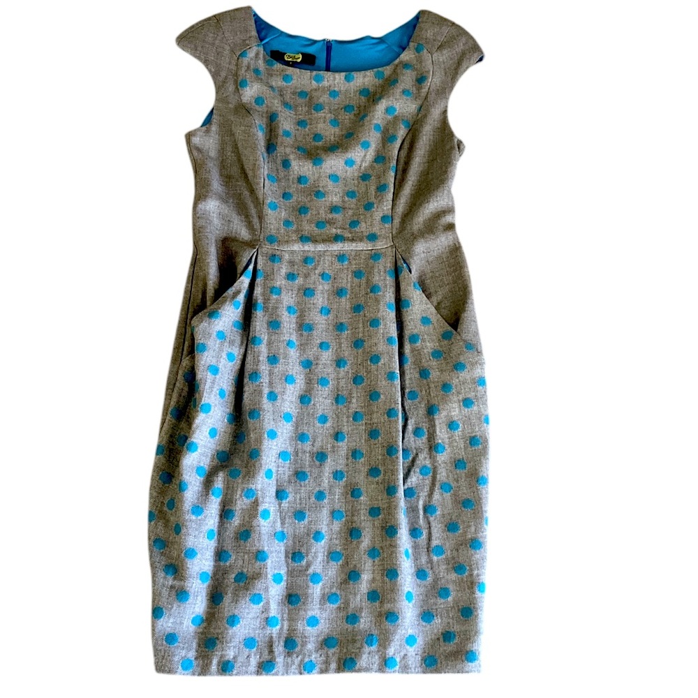 Eva Franco vintage for Anthropologie Gray & Blue Polka Dot wool mix Dress